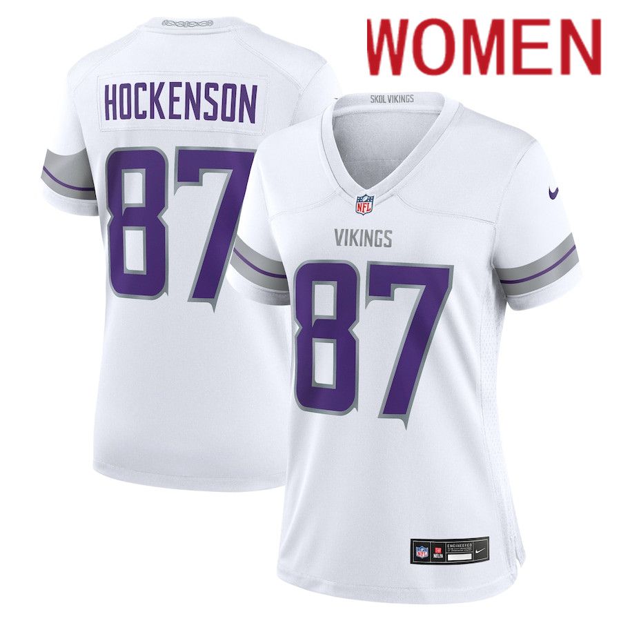 Women Minnesota Vikings 87 T.J. Hockenson Nike White Alternate Game Player NFL Jersey